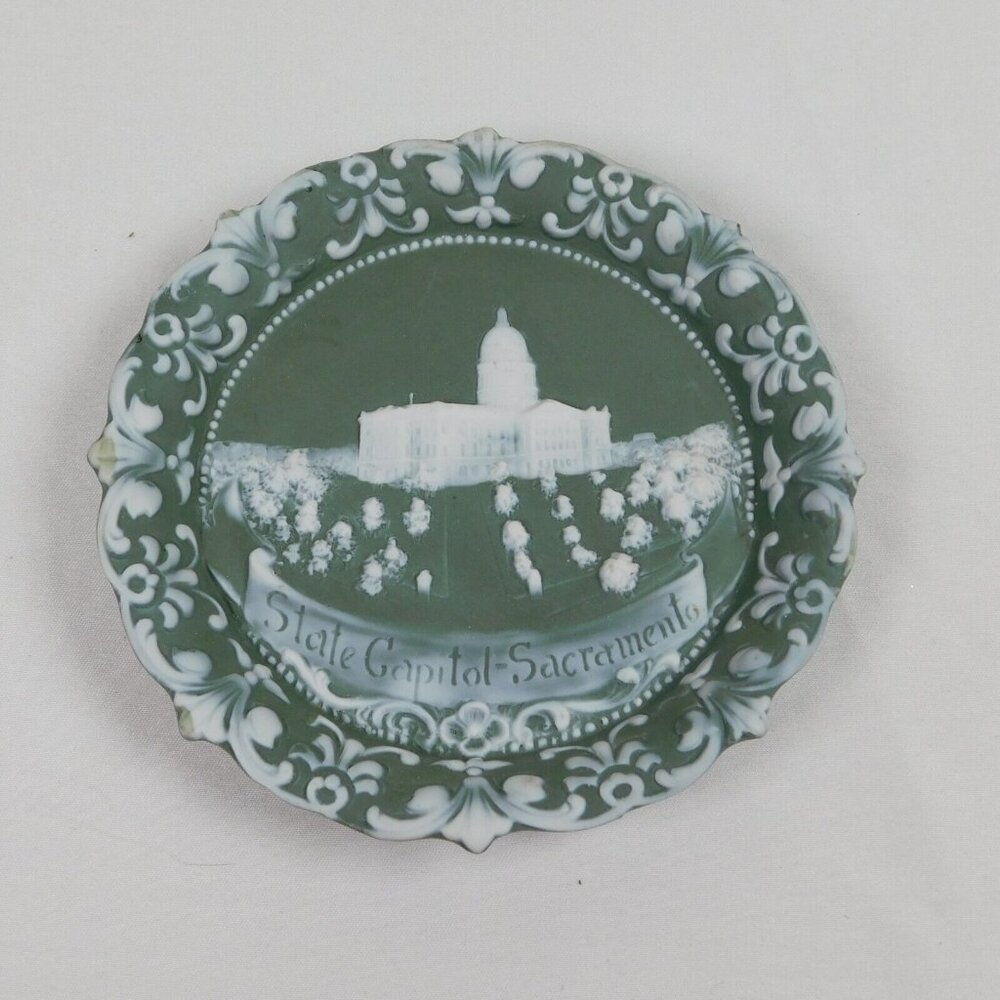 State Capitol Sacramento Green Jasperware Wall Decor 4 inch Plaque Vintage